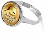 Maria King Eljegyzési gyűrű, felirattal, lakat-kulcs mintával, ezüst színben (állítható méret) (stm-uv-el-gy-02-e)
