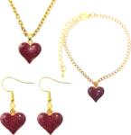 Maria King Bordó csillogó szív medál nyaklánc, fülbevaló és karkötő szett (STM-330-s)