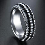 AZIZ 5 soros fekete-színtelen kristályokkal kirakott nemesacél karikagyűrű, 9 (WEN4039)