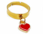 Maria King Piros tűzzománc szív charmos állítható méretű gyűrű, arany színű, választható szélességben (STM-441-gy)