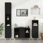 vidaXL Set mobilier de baie, 3 piese, negru, lemn compozit (3185614)