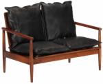 vidaXL Canapea cu 2 locuri, negru, piele naturală & lemn masiv acacia (340924) Canapea