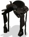 vidaXL Șa Western, căpăstru & pieptar, piele naturală, 17", negru (91354)