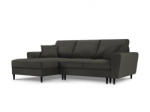Micadoni Coltar extensibil Moghan, colt pe partea stanga cu tapiterie din catifea reiata si picioare din lemn negru, negru (ColtarMoghan1set14) Canapea