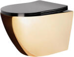 Rea Set vas WC suspendat Rea Carlo Mini auriu cu capac softclose negru lucios (5902557376087)