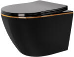Rea Set vas WC suspendat Rea Carlo Mini negru - auriu lucios cu capac softclose (5902557375035)