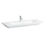 Laufen Living Square kerámia mosdó 130x48 cm kettő csaplyukkal, túlfolyó nélkül, fehér H8164360001151 (H8164360001151)