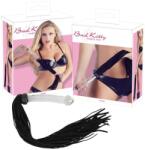 Bad Kitty - bőr korbács üveg dildóval (átlátszó-fekete) - sexshopcenter