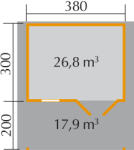 WEKA faház szerszámtároló 111 380 x 300 cm, 200 cm-es terasz előtetővel kérem (111.3830.40.00)