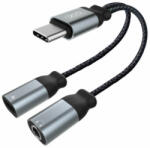 XO Audio adapter Type-c to Type-c + Jack 3.5mm XO NBR160B Bluetoothval (Fekete) (45806)