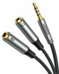 UGREEN AV192 AUX audio elosztó 3, 5 mm-es mini jack kábel (dugós) a fejhallgatóhoz + mikrofon (anya), 20 cm (szürke) (50254)