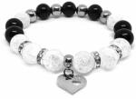 Maria King Crystal magic heart - Ónix, Hegyikristály és Hematit ásvány karkötő Szív charmmal vagy anélkül, dobozban (STM-as-075)