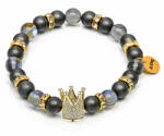Maria King Crystal Moon Crown - Hematit és osztrák kristály ásvány karkötő Korona dísszel, dobozban (STM-as-541k)