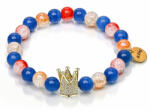 Maria King Candy Blue Crown - Ónix achát és hegyikristály ásvány karkötő Korona dísszel, dobozban (STM-as-546k)
