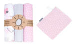 MT Textil MTT Textil pelenka 3 db + Mosdatókesztyű - Szürke-Rózsaszín - Szívecskék