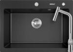 Higold 935004B konyhai mosogatótálca 680 x 480 mm fekete és Higold Piniz konyhai csaptelep kihúzható fejjel, Szálcsiszolt Inox (SET935004BPS)