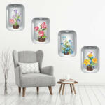  Sticker decorativ Flowers 3D ghiveci cu flori 4 buc/set 140x43cm