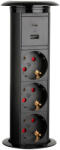 STRONG elektromosan kihúzható konnektor, 3x 230V, USB A+C, vezeték nélküli töltő, Fekete (462119)