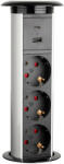 STRONG elektromosan kihúzható konnektor, 3x 230V, USB A+C, vezeték nélküli töltő, Ezüst (462120)