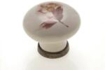  Bútorfogantyú, gomb antikolt bronz barna virág, 31 mm, fém-porcelán PORCELÁN (10007550364)