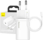 Baseus Super Si gyorstöltő 1C 20W adapter 1 m-es USB-C-Lightning kábellel (fehér) - pixelrodeo