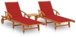 vidaXL Șezlonguri, 2 buc. , cu masă și perne, lemn masiv de acacia (3077351) - comfy