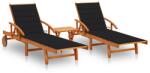 vidaXL Șezlonguri, 2 buc. , cu masă și perne, lemn masiv de acacia (3077352) - maryon