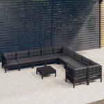 vidaXL Set mobilier grădină cu perne, 11 piese, negru, lemn de pin (3097017) - maryon