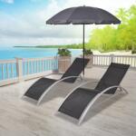 vidaXL Șezlonguri de plajă cu umbrelă, negru, aluminiu (42161) - maryon
