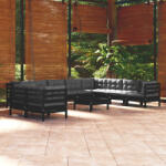 vidaXL Set mobilier grădină cu perne, 11 piese, negru, lemn masiv pin (3096921) - maryon
