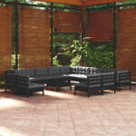 vidaXL Set mobilier grădină cu perne, 14 piese, negru, lemn masiv pin (3096897) - maryon