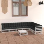 vidaXL Set mobilier de grădină cu perne, 8 piese, alb, lemn masiv pin (3076800) - maryon