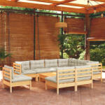vidaXL Set mobilier grădină cu perne crem, 10 piese, lemn masiv de pin (3096749) - maryon