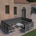 vidaXL Set mobilier de grădină cu perne, 12 piese, gri, lemn masiv de pin (3077231)