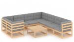 vidaXL Set mobilier de grădină, 9 piese, cu perne, lemn masiv de pin (3077029)