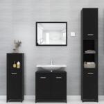 vidaXL Set mobilier de baie, 4 piese, negru, pal (3056881)