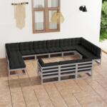 vidaXL Set mobilier de grădină cu perne, 13 piese, gri, lemn masiv de pin (3077286)