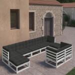 vidaXL Set mobilier de grădină cu perne, 9 piese, alb, lemn masiv pin (3077155)