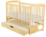 BabyNeeds - Patut din lemn Ola 120x60 cm, Cu sertar cu capac, Din lemn de pin si mdf, Stabil si rezistent, Inaltime saltea regla (BOOLA02NT)