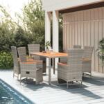 vidaXL Set mobilier de grădină cu perne, 7 piese, gri, poliratan (3157558)