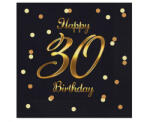 GoDan B&C Happy Birthday Black-Gold 30 szalvéta 20 db-os 33x33 cm (MLG165210)
