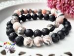 Kristály Jóga Shop Matt rózsaszín zebra jáspis, lávakő 8 mm-es páros ásvány karkötő