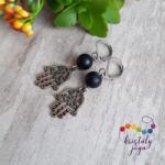 Kristály Jóga Shop Matt ónix 8 mm-es ásvány fülbevaló, védelmező hamsza kézzel