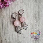 Kristály Jóga Shop Rózsakvarc 10 mm-es ásvány fülbevaló hamsza kézzel