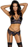 Cottelli Collection - 3 részes csipke fehérnemű szett (fekete-viola) (22144231021) - szexshop