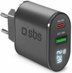 SBS - 20W Töltőadapter LCDlel USB, USB-C, PowerDelivery, fekete