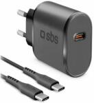SBS - 15W Töltőadapter USB-C + Kábel USB-C / USB-C (1m), fekete