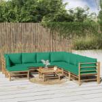 vidaXL 9 részes bambusz kerti ülőgarnitúra zöld párnákkal (3155164) - vidaxl
