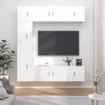 vidaXL 7 részes magasfényű fehér szerelt fa TV-szekrényszett (3188648) - vidaxl
