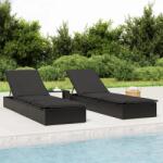 vidaXL 1 db fekete polyrattan napozóágy asztallal (319634) - vidaxl